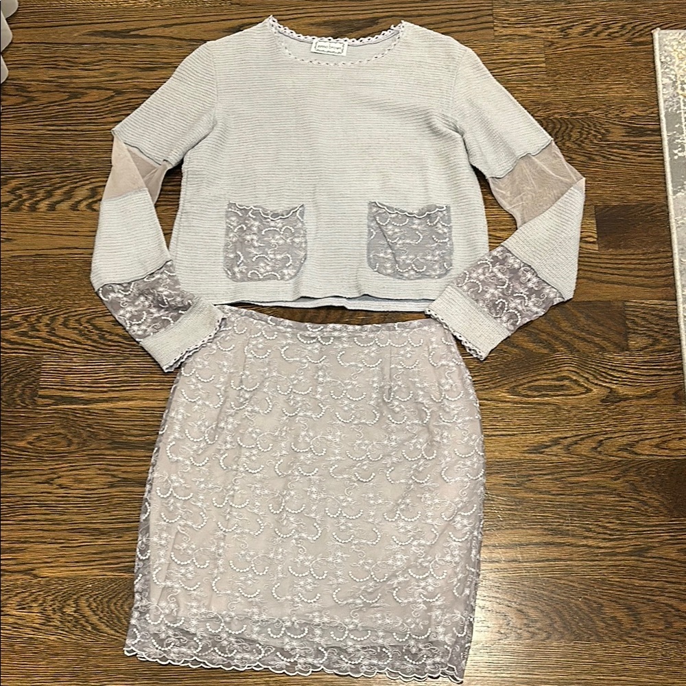 Jenna Brown Gray/Silver Lace Skirt Set